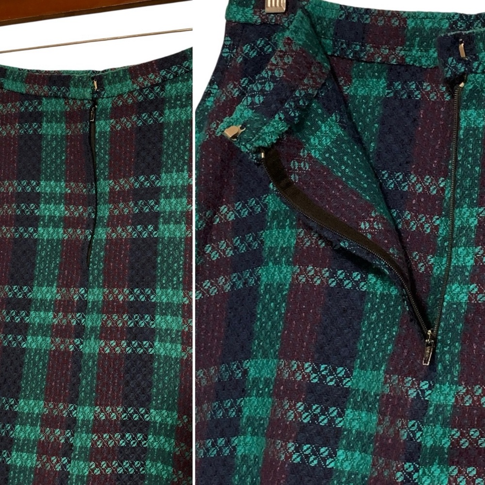 Vintage 80’s Handmade Plaid Tailored Cropped Jacket & A-Line Midi Skirt Set - Picture 14 of 16
